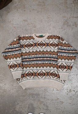 Vintage Abstract Knitted Jumper Brown Patterned Grandad