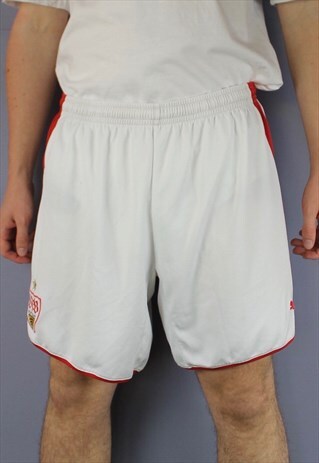 VINTAGE VFB STUTTGART PUMA SHORTS IN WHITE WITH EMBROIDERED