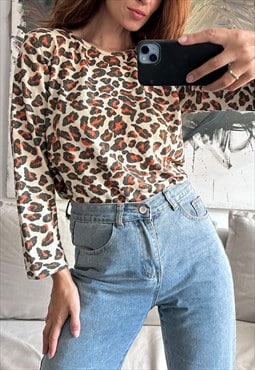 80s Leopard Sweater / Jumper / Top - Large 