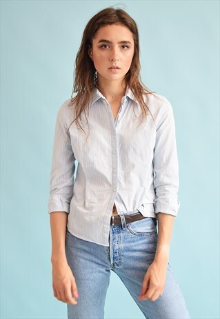 90'S RETRO PASTEL STRIPED PRINT CLASSY SHIRT TOP