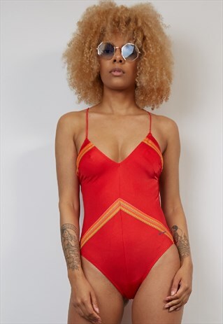 VINTAGE 80'S RED RAINBOW STRIPE SWIMSUIT