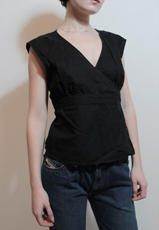 LINEN BLEND WRAP TOP
