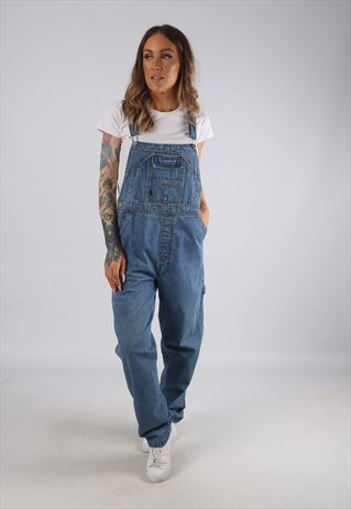 VINTAGE DENIM DUNGAREES TAPERED LEG UK 14 LARGE (RBR)