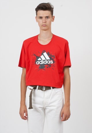 90S VINTAGE RED ADIDAS LOGO CREW NECK T-SHIRT