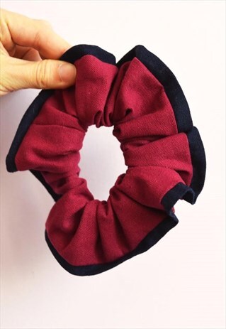 HANDMADE BURGUNDY LINEN HAIR SCRUNCHIES