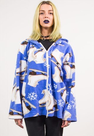 VINTAGE 90'S ICE SKATING PRINT FLEECE JACKET