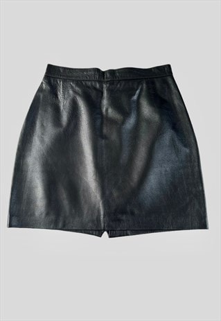 80's Vintage Black Soft Leather Pencil Ladies Mini Skirt