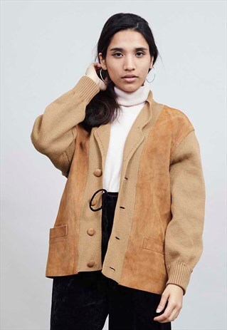VINTAGE 70'S OVERSIZED TAN CARDIGAN JACKET