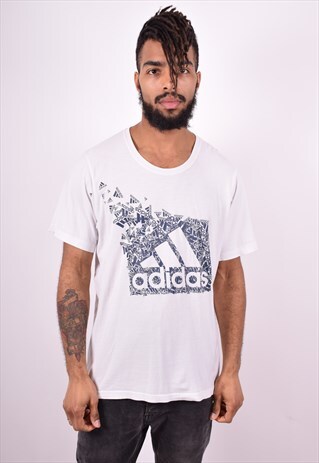 ADIDAS MENS VINTAGE T-SHIRT TOP LARGE WHITE 90'S