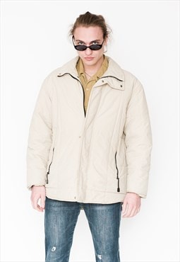 Vintage 90s nylon puffer jacket in cream beige