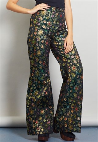 VINTAGE GOLD BROCADE 70'S FLARED TROUSERS