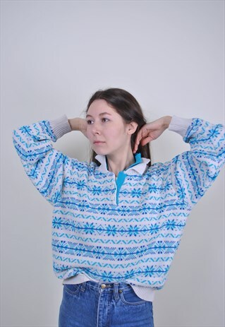 90S CHRISTMAS SWEATER, VINTAGE PATTERN COLLAR JUMPER
