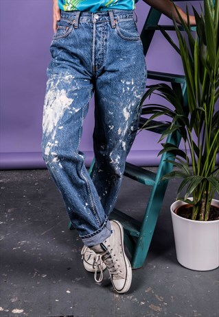 VINTAGE LEVI'S 518 BLUE PAINT MOM JEANS