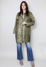 Vintage 80's Animal Print Mac Parka Trenchcoat Black Brown