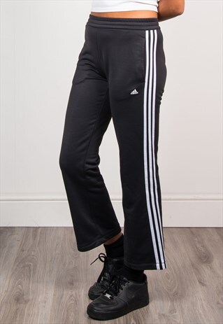 90'S BLACK ADIDAS THREE STRIPE TRACKSUIT BOTTOMS TROUSERS