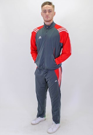VINTAGE ADIDAS TRACKSUIT JOGGERS AND JACKET IN GREY LARGE