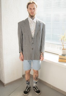 Vintage 70's Blue/White Checked Linen Blazer
