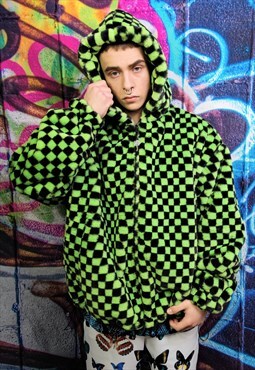Checkerboard fleece jacket detachable check jacket in green