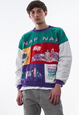 VINTAGE NAF NAF GRAPHIC CREW NECK 90S MULTICOLORED