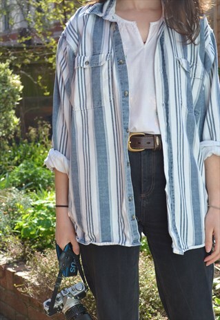 90'S VINTAGE BLUE & WHITE STRIPED COTTON SHIRT