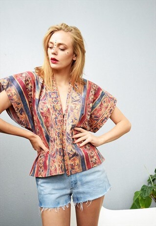 BOHO FESTIVAL ABSTRACT PATTERN PRINT KIMONO JACKET TOP