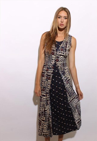 VINTAGE 1990'S 90'S TRIBAL PRINT LAYERED MAXI DRESS S-M