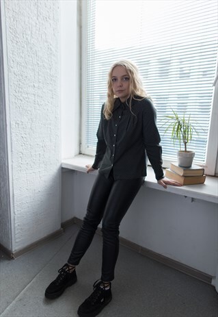 VINTAGE 70'S BLACK POLKA DOT SHIRT