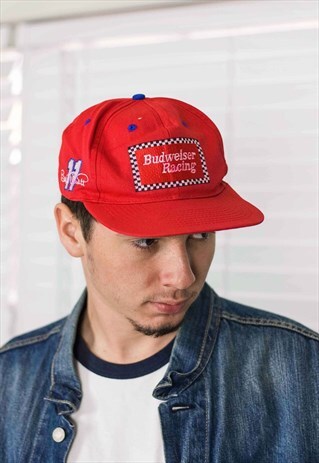 VINTAGE NASCAR BUDWEISER RACING CAP LOGO 90S ONE SIZE 2.5