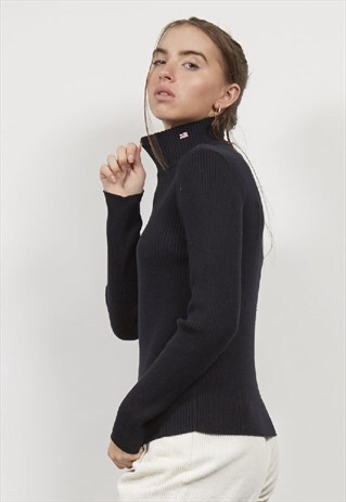 VINTAGE 90'S RALPH LAUREN QUARTER ZIP BLACK JUMPER