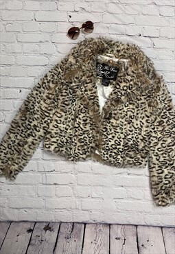 Faux Fur Cropped Leopard Print Jacket