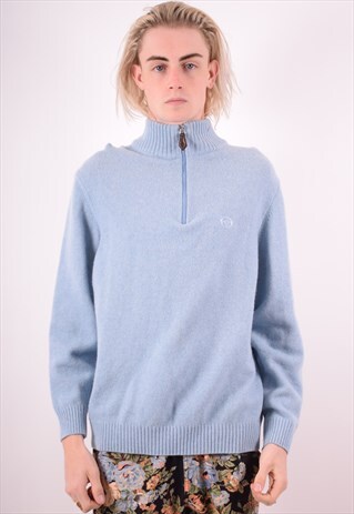 SERGIO TACCHINI MENS VINTAGE JUMPER SWEATER MEDIUM BLUE 90S