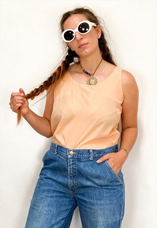 VINTAGE 90'S PEACH EMBROIDERED TANK TOP