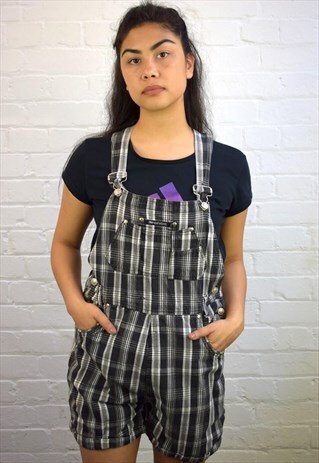 VINTAGE 90'S CHECKED DUNGAREE SHORTS
