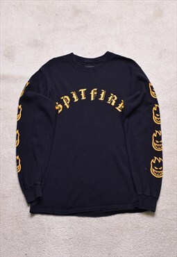 Spitfire Black Long Sleeve Print Top