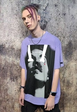 Grunge graffiti tee WTF girl trippy t-shirt in pastel purple