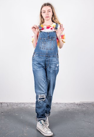 VINTAGE DUNGAREES IN BLUE DENIM RIPS