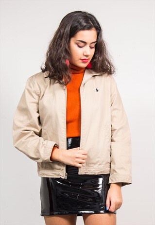 VINTAGE 90'S RALPH LAUREN POLO BEIGE BOMBER JACKET