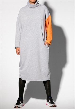 GREY DRESS, PLUS SIZE DRESS, MIDI DRESS, WINTER DRESS