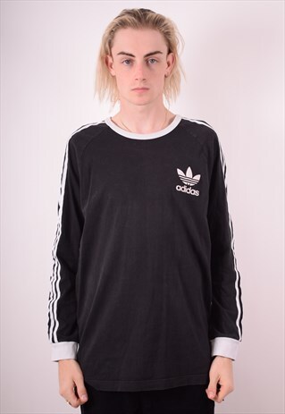 ADIDAS MENS VINTAGE TOP LONG SLEEVE LARGE BLACK 90S
