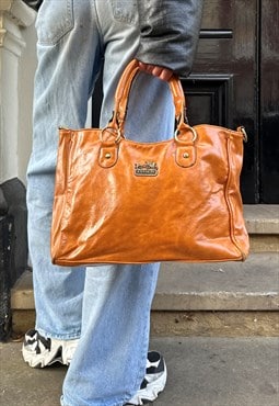 00s Coach Tan Orange Leather Shoulder Tote Bag