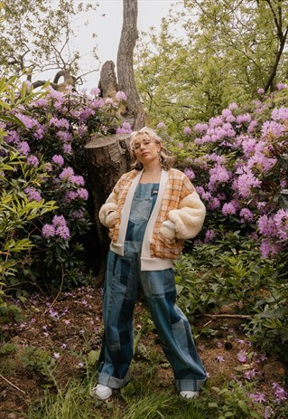 JUST HARRY OVERSIZED PANELLED DUNGAREES IN REWORKED DENIM