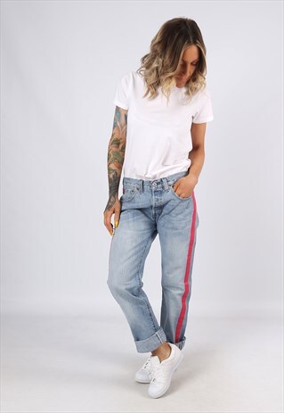 LEVIS 501'S DENIM JEANS REWORKED SIDE STRIPE UK 12 (3AH)