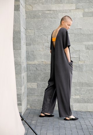 GREY OVERSIZED JUMPSUIT/ MAXI JUMPSUIT/ BACKLESS CLOTHING
