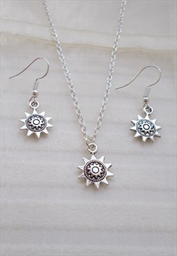 silver sun necklace and earrings set