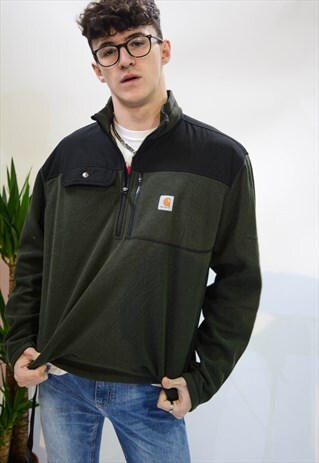 VINTAGE CARHARTT 1/4 ZIP FLEECE IN GREEN WITH LOGO