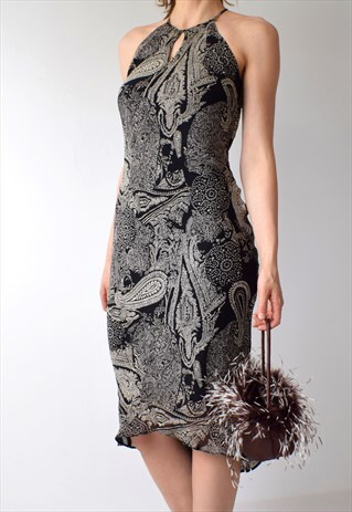 VINTAGE 90S Y2K PAISLEY NEUTRALS HALTER NECK SHEER OVERLAY