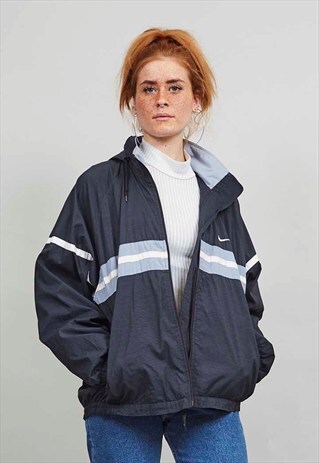 VINTAGE NIKE BLACK 1990'S HOODED SPORTS JACKET