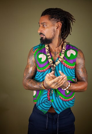 PSYCHEDELIC AFRICAN PRINT WAISTCOAT FESTIVAL WAISTCOAT AZTEC