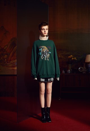 CREW NECK SWEATER, DARK GREEN