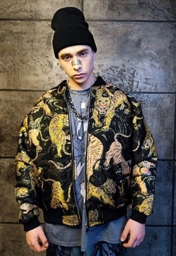 Tiger varsity jacket animal embroidery bomber pastel black